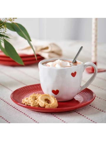 IB Laursen Becher Rote HERZEN Keramik Tasse mit Henkel Weiß 350 ml