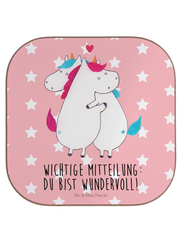Mr. & Mrs. Panda Tischuntersetzer Einhorn Mitteilung mit Spruch in Rot Pastell