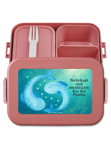 Mr. & Mrs. Panda Bentobox Sternzeichen Fische Design mit Spruch in Rot Pastell