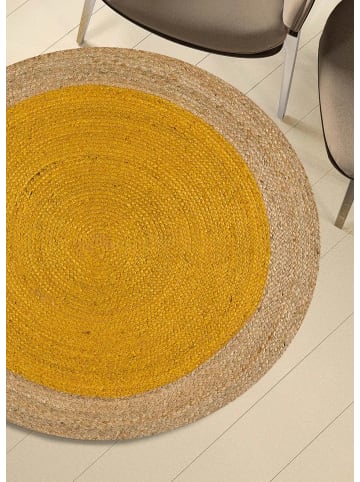 Atticgo Flachgewebe-Teppich MAHON rund in senf
