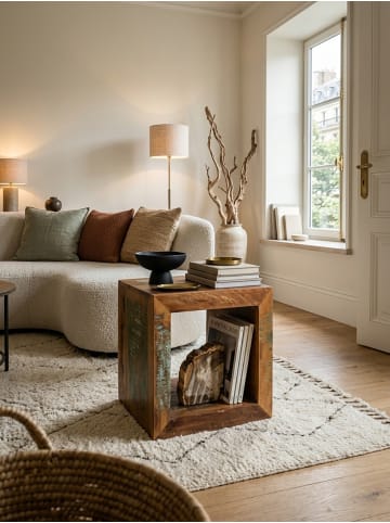 KADIMA DESIGN Beistelltisch Kalkutta 45 x 45 x 35 cm, Massivholz Cube Tisch für