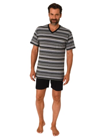 NORMANN Kurzarm Schlafanzug Pyjama Shorty Streifen - 84482 in grau