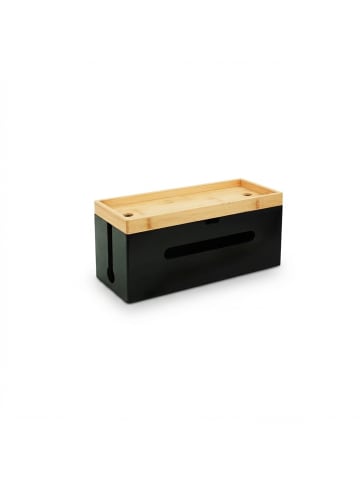 relaxdays Kabelbox in Natur/ Schwarz - (B)34 x (H)16 x (T)13,5 cm