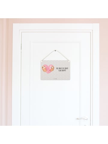 Mr. & Mrs. Panda Schild Faultiere Herz mit Spruch in Grau Pastell