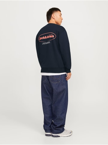 Jack & Jones Rundhals Sweatshirt Pullover mit Front- & Rückenprint in Navy