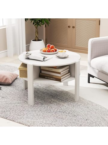 COSTWAY Couchtisch Rund mit Stauraum in Weiß