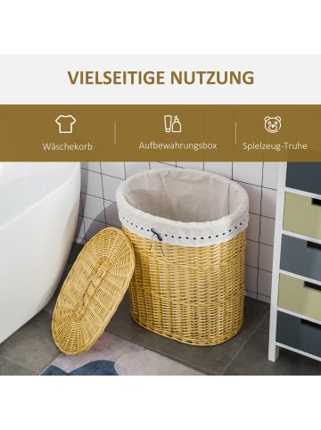 HOMCOM Wäschekorb-51L x 38B x 57H cm-Naturholz