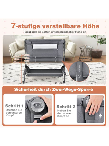 COSTWAY 3 in 1 Beistellbett mit Matratze 0-6 Monate in Grau