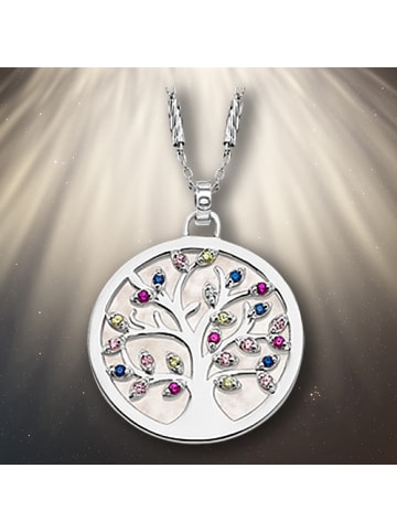LOTUS silver Lebensbaum Halskette 925 Sterling Silber ca. 42cm farbig, silber