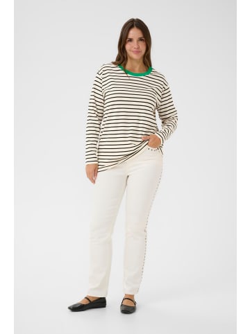 KAFFE curve Langarm-Shirt KCwinni Loose fit in White/Black, Green Neckline