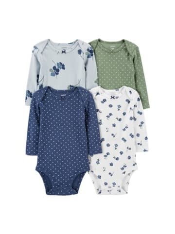 carter's 4er-Pack Bodys langarm Punkte Blumen in Mehrfarbig