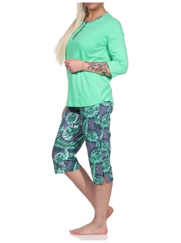 NORMANN Wunderba kurzarm Pyjama Caprihose floralem print - 72556 in grün