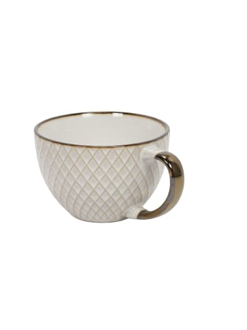 Siaki Collection Großer Becher für Kaffee oder Tee mit Untertasse in Beige, 11,6 x 7,6 x 15 cm