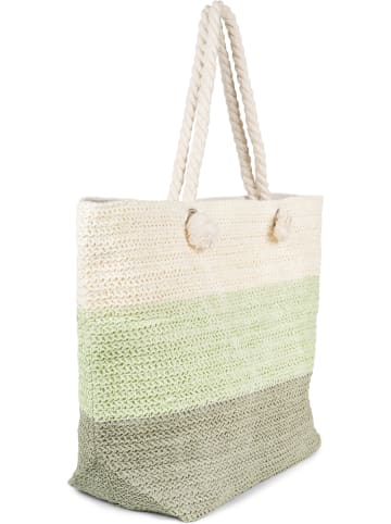 styleBREAKER Paperstroh Strandtasche in Oliv-Lindgrün-Creme