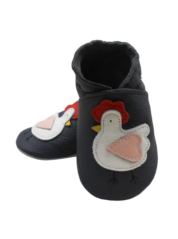 Yalion Leder-Krabbelschuhe "Chicken" in Schwarz