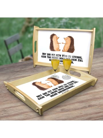 Mr. & Mrs. Panda Holz Servierbrett Igel Liebe mit Spruch in Weiß