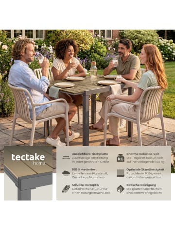 tectake Outdoor-Esstisch aus Aluminium für 4-6 Personen, 80–120 x 80 x 74 cm