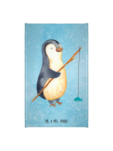 Mr. & Mrs. Panda Gästetuch Pinguin Angler ohne Spruch in Eisblau