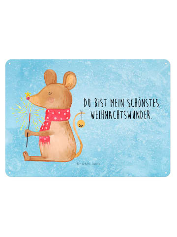 Mr. & Mrs. Panda Blechschild Maus Weihnachten mit Spruch in Eisblau