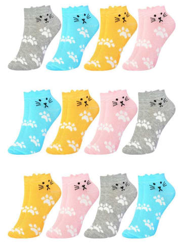 LOREZA 12 Paar Kurzsocken - Katze - Mehrfarbig