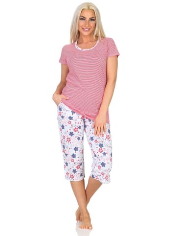 NORMANN Kurzarm Schlafanzug Capri Pyjama Streifen - 85081 in rot