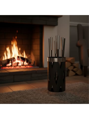 relaxdays 5-tlg. Kaminbesteck-Set in Schwarz/ Silber