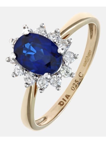 Diamant L'éternel Cluster-Ring aus 375 Gelbgold mit Diamant mit Saphir