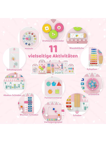 COSTWAY Montessori Motorikbrett 11-in-1 Busy Board ab 1 Jahr in Rosa