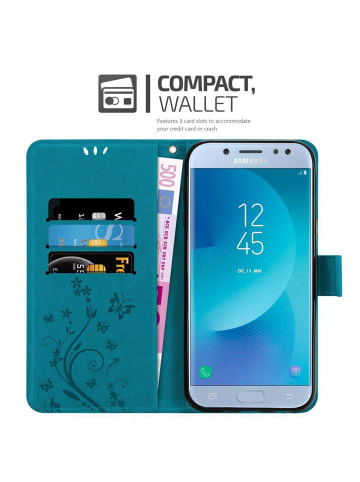 cadorabo Hülle für Samsung Galaxy J5 2017 Blumen Design in FLORAL BLAU