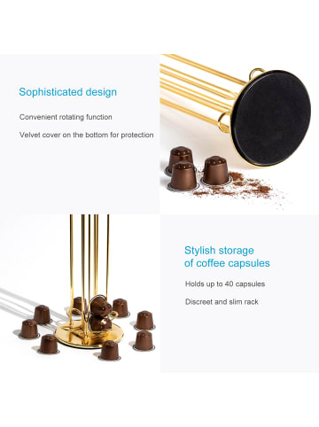 Intirilife Kaffee Kapselhalter kompatibel mit Nespresso Kapseln (40 Stück) Eisen in Gold