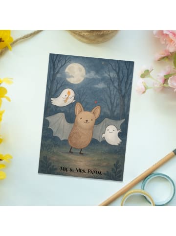 Mr. & Mrs. Panda Postkarte Fledermaus Gespenster Design ohne Spruch in Weiß