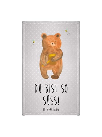 Mr. & Mrs. Panda Handtuch Bär Honig mit Spruch in Grau Pastell