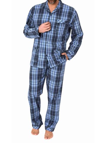 NORMANN langarm Schlafanzug Pyjama gewebt zum Knöpfen - 80150 in blau