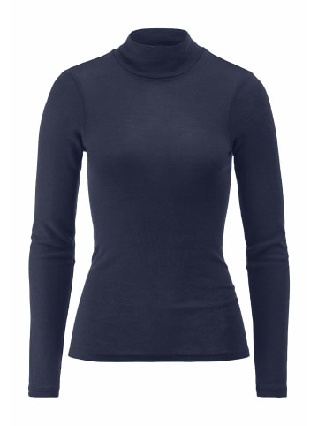 Hessnatur Hessnatur Rollkragen-Longsleeve Fitted aus Schurwolle und Seide in graphitblau