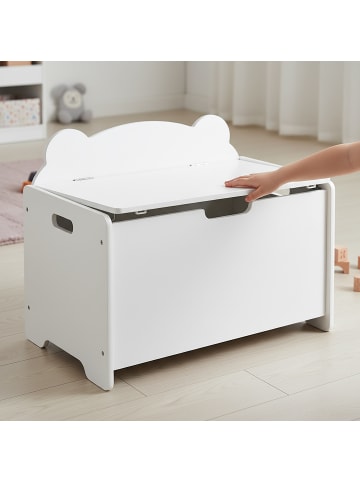 relaxdays Spielzeugtruhe "Bär" in Weiß - (B)60 x (H)48 x (T)38 cm