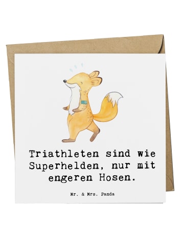 Mr. & Mrs. Panda Klappkarte Triathlon Superheld mit Spruch in Weiß
