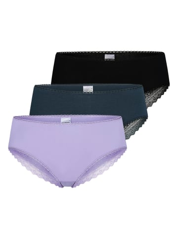 Schiesser Slip 3er Pack in Lila/Schwarz/Dunkelblau