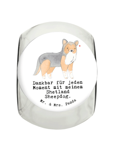 Mr. & Mrs. Panda Leckerli Glas Shetland Sheepdog Moment mit Spruch in Weiß