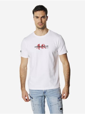 KOROSHI Crew t-shirt baumwolle druck-emb in weiß