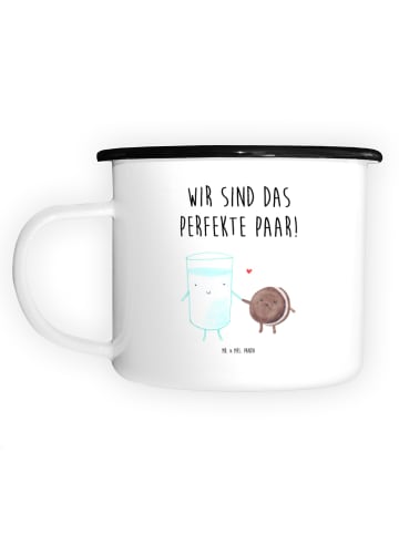 Mr. & Mrs. Panda Emaille Tasse Milch Keks mit Spruch in Weiß