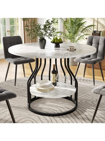 ABRIHOME Runder Esstisch in Schwarz 80x80x76 cm mit kleiner Ablageplatte 