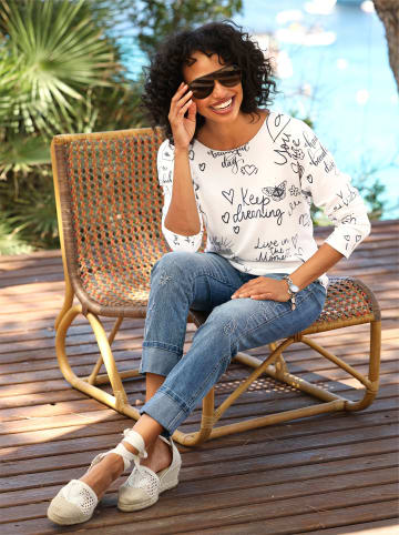 Heine Feinstrickpullover in ecru-anthrazit-bedruckt