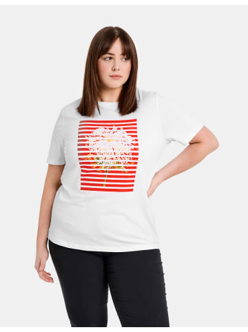 SAMOON T-Shirt Kurzarm Rundhals in White gemustert.