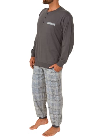 NORMANN Pyjama Bündchen und karierter Jersey Hose - 68120 in dunkelgrau