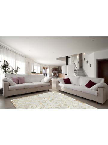 Kayoom Kurzflor Teppich Spark 410 in elfenbein - gold - rechteckig