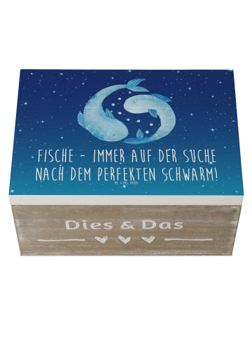 Mr. & Mrs. Panda Holzkiste Fische Schwarm mit Spruch in Sternenhimmel Blau