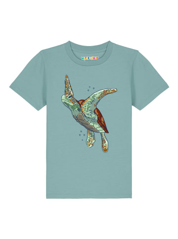 wat? Apparel T-Shirt Schildkröte Watercolor in Teal Monstera