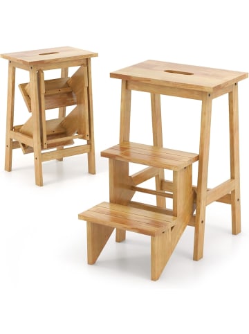 COSTWAY Tritthocker 3 Stufen klappbar in Hellbraun