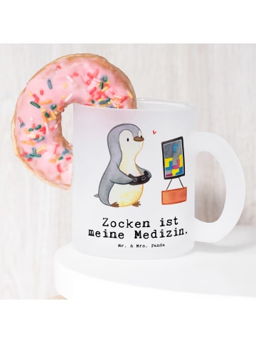 Mr. & Mrs. Panda Trinkglas Pinguin Zocken mit Spruch in Transparent