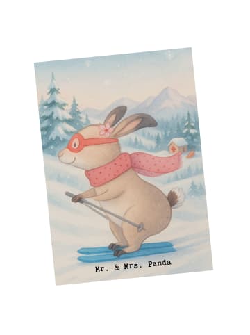 Mr. & Mrs. Panda Kunstkarte Hase Skifahren Design ohne Spruch in Weiß